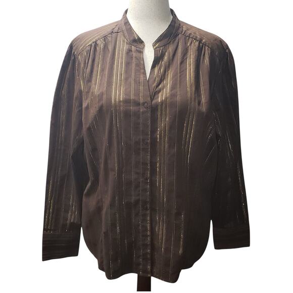 A.n.a Brown Metallic Long Sleeve Blouse – Plus Size 3X, Retro Career Wear - Picture 1 of 11